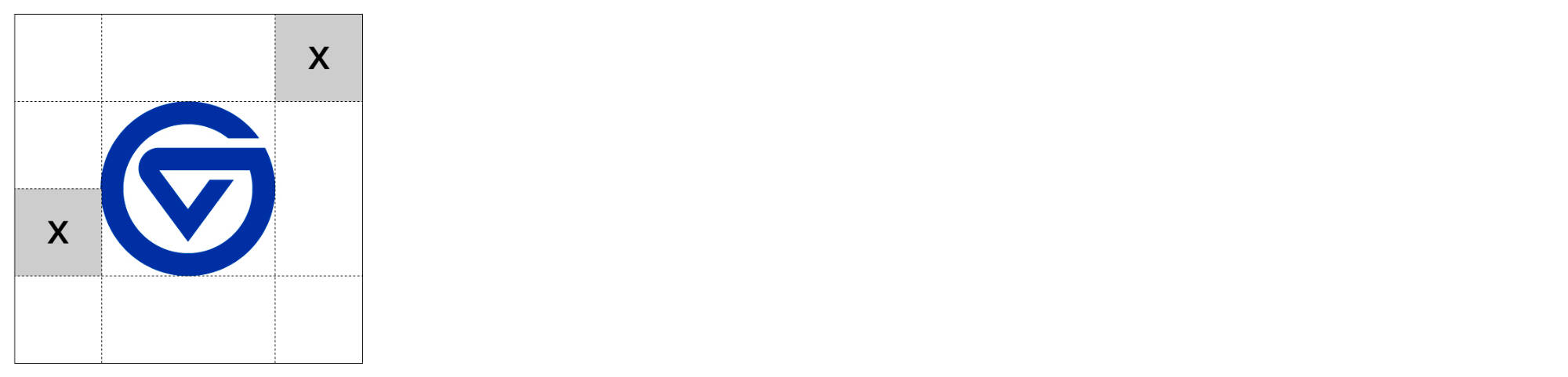 GV logomark with x's denoting the amount of clear space required around it.